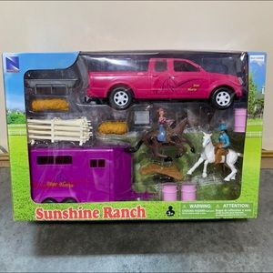 NewRay - Sunshine Ranch Pink Pickup Truck and Trailer Set - NIB